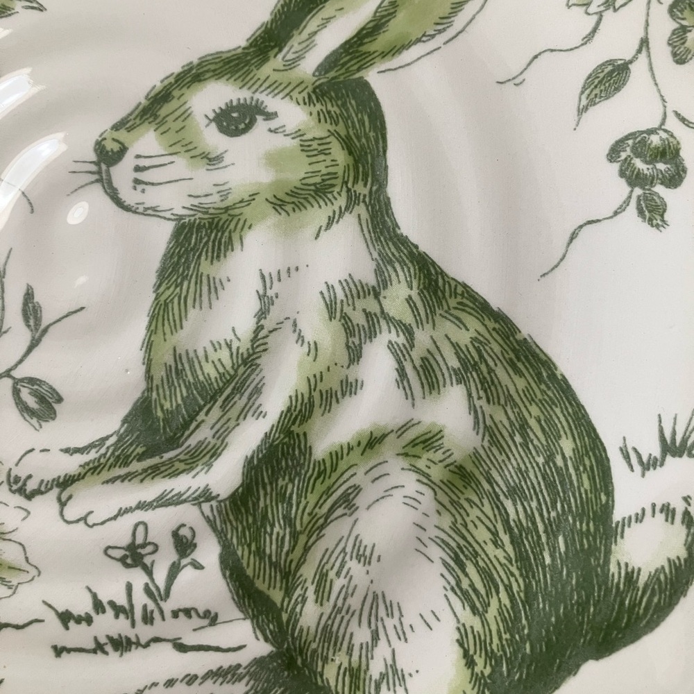 Maxcera Toile Green White Bunny Rabbit 9 1/4" Luncheon Salad Plates Set of 4 New - Picture 3 of 5